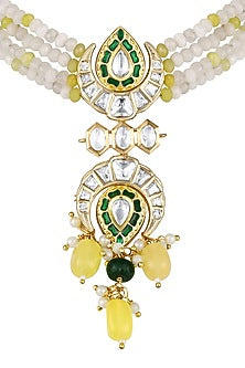 Micron Gold Finish Moissanite Kundan Polki & Onyx Tumble Choker Necklace Set