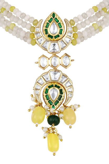 Micron Gold Finish Moissanite Kundan Polki & Onyx Tumble Choker Necklace Set
