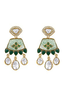 Micron Gold Finish Moissanite Kundan Polki & Green Onyx Stone Hasli Necklace Set