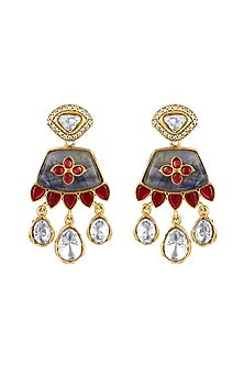 Micron Gold Finish Moissanite Kundan Polki & Ruby Stone Hasli Necklace Set