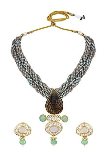 Micron Gold Finish Moissanite Kundan Polki & Natural Agate Stone Choker Necklace Set