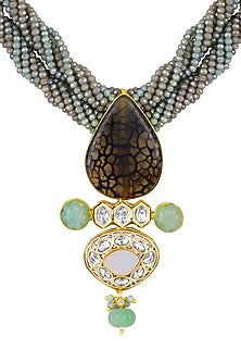 Micron Gold Finish Moissanite Kundan Polki & Natural Agate Stone Choker Necklace Set