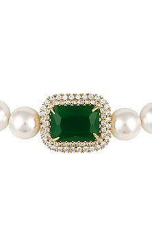 Micron Gold Finish Zircon & Shell Pearl Necklace