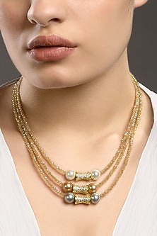 Micron Gold Finish Zircon & Shell Pearl Necklace