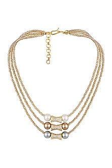 Micron Gold Finish Zircon & Shell Pearl Necklace
