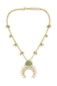 Micron Gold Finish Kundan Polki & Carved Onyx Stone Necklace