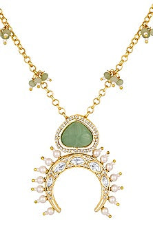 Micron Gold Finish Kundan Polki & Carved Onyx Stone Necklace