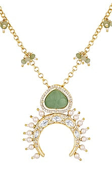 Micron Gold Finish Kundan Polki & Carved Onyx Stone Necklace