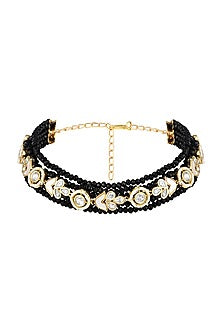 Micron Gold Finish Black Agate Stone Choker Necklace