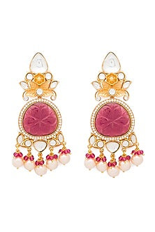 Gold Finish Shell Pearls Dangler Earrings