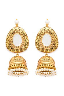 Gold Finish Pearl Jhumka Earrings