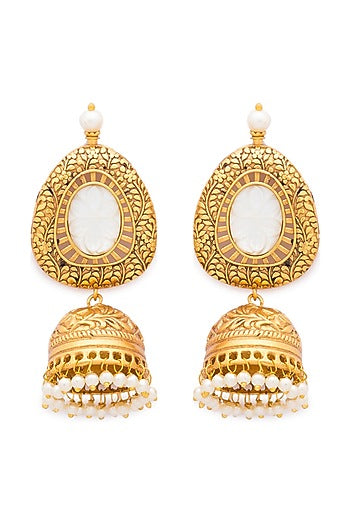 Gold Finish Pearl Jhumka Earrings