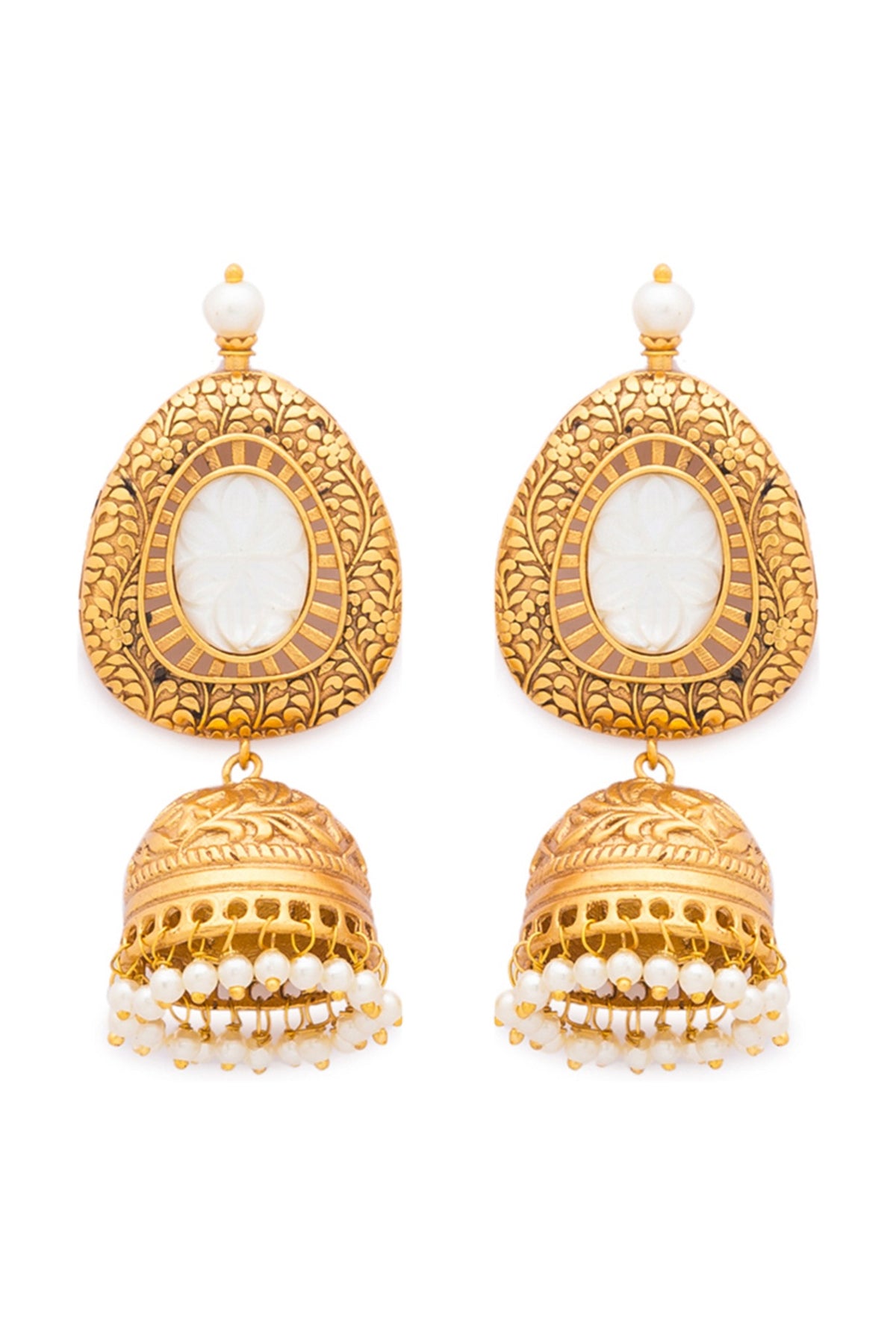 Gold Finish Pearl Jhumka Earrings