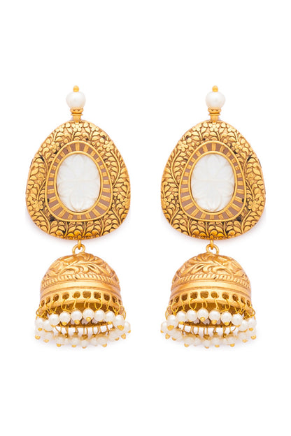 Gold Finish Pearl Jhumka Earrings