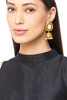 Gold Finish Pearl Jhumka Earrings