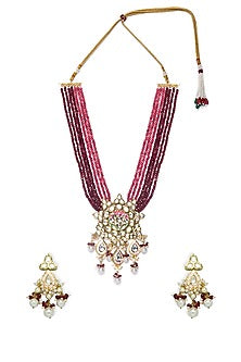 Gold Finish Agate Beaded Necklace Set