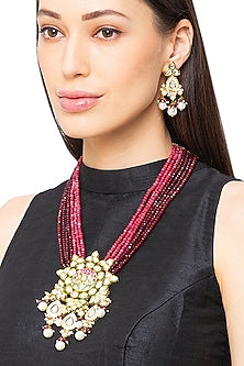 Gold Finish Agate Beaded Necklace Set