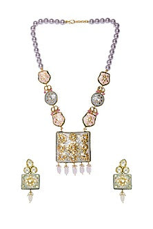 Gold Finish Meenakari Kundan Necklace Set