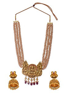 Gold Finish Tumble Beaded Necklace Set