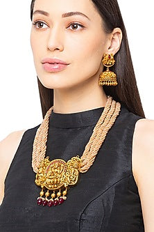 Gold Finish Tumble Beaded Necklace Set