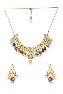 Gold Finish Agate Beaded Necklace Set