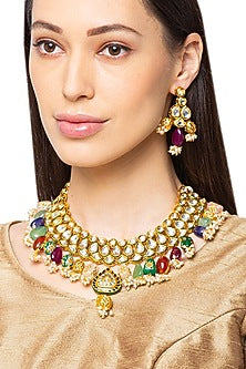Gold Finish Agate Beaded Necklace Set