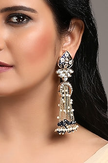 Gold Finish Agate Stone Enameled Dangler Earrings
