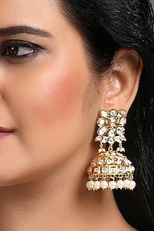 Gold Finish Kundan Polki & Shell Pearl Dangler Earrings