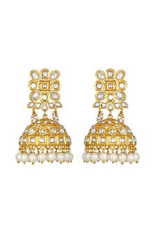 Gold Finish Kundan Polki & Shell Pearl Dangler Earrings