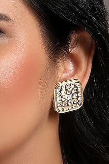 Gold Finish Kundan Polki Stud Earrings