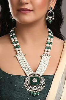 Two-Tone Finish Kundan Polki & Emerald Stone Mala Set