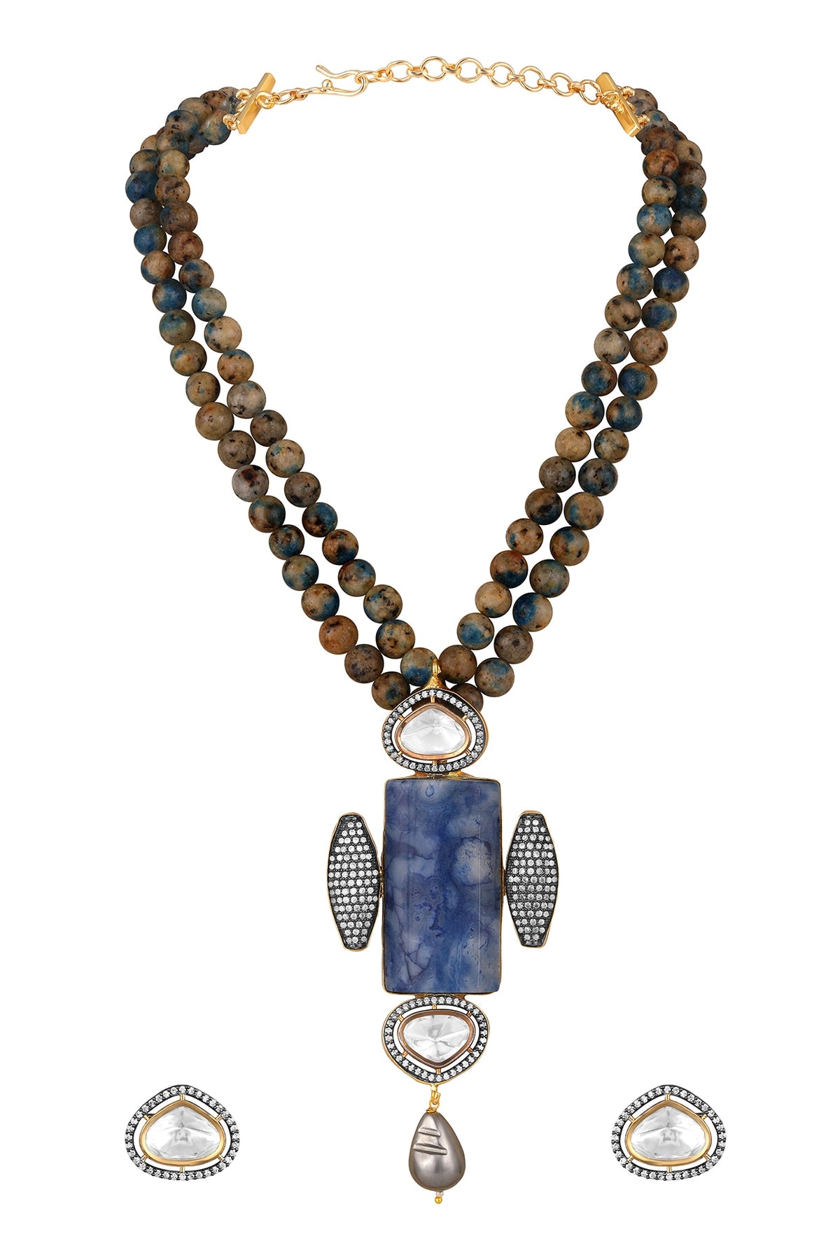 Two Tone Finish Kundan Polki & Cubic Zirconia Necklace Set
