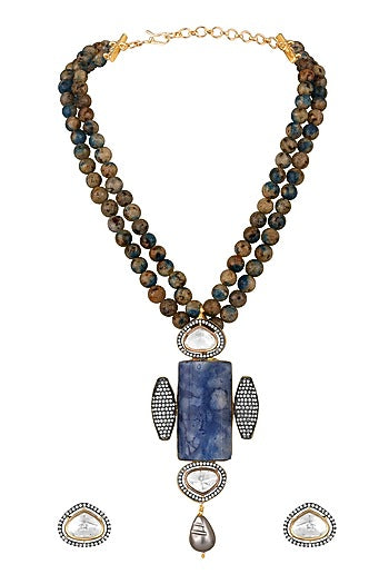 Two Tone Finish Kundan Polki & Cubic Zirconia Necklace Set
