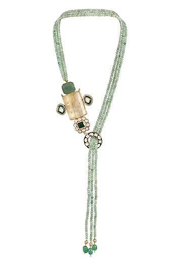 Gold Finish Moissanite Kundan Polki & Emerald Necklace