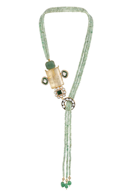 Gold Finish Moissanite Kundan Polki & Emerald Necklace