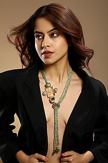 Gold Finish Moissanite Kundan Polki & Emerald Necklace