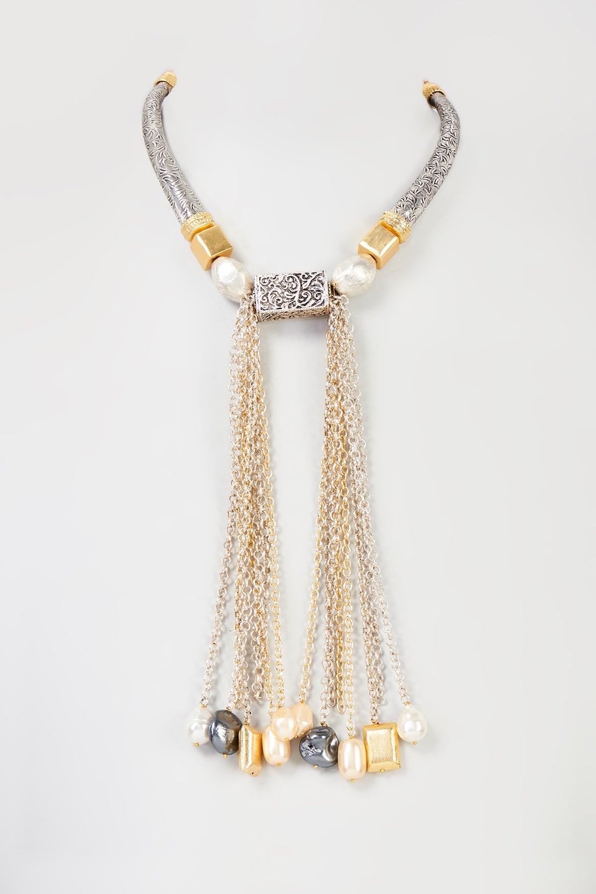 Black Rhodium Finish Grey Pearl Choker Necklace
