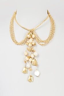 Gold Finish Pearl & Zari Thread Handmade Choker Necklace