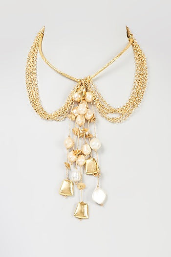 Gold Finish Pearl & Zari Thread Handmade Choker Necklace