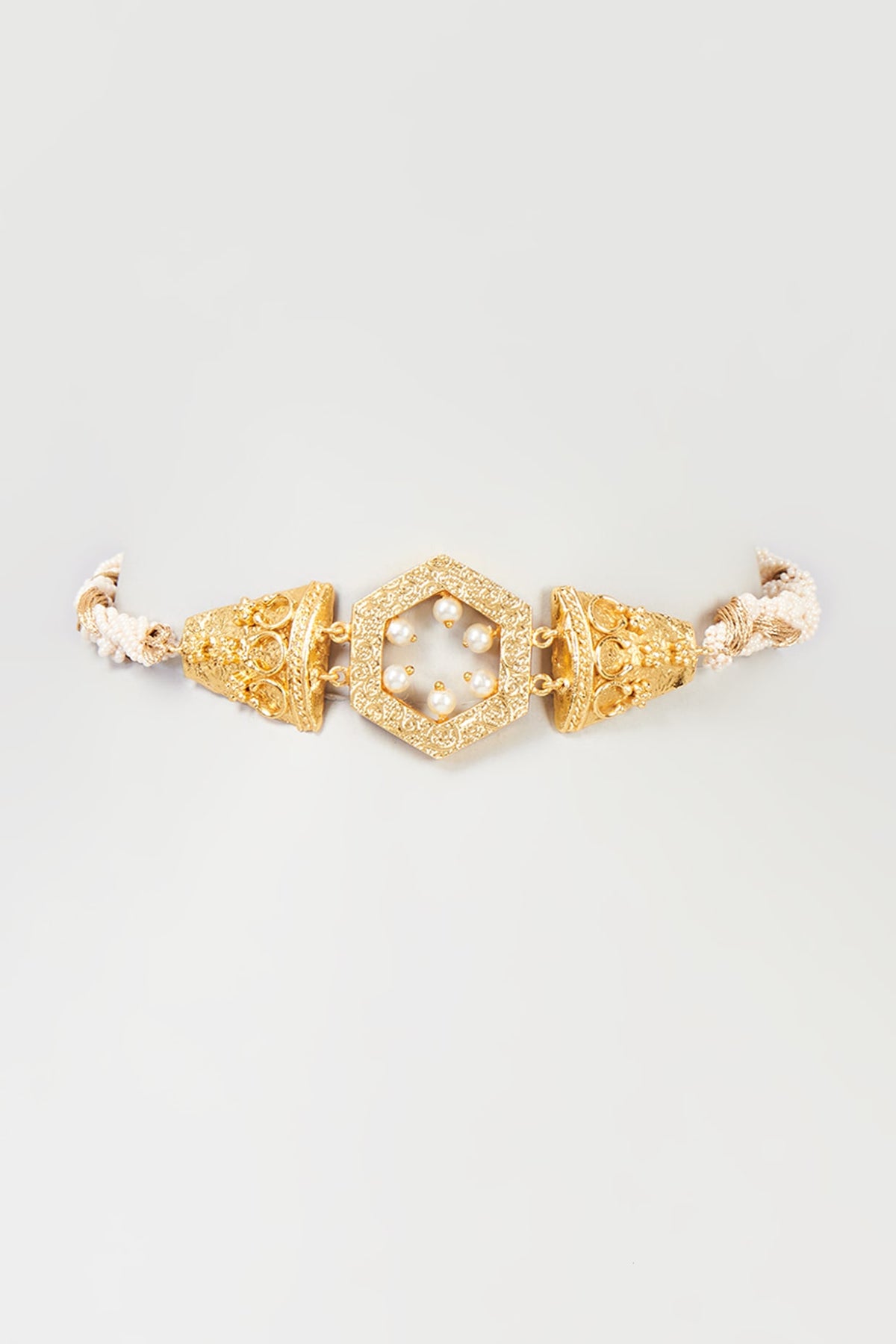 Gold Finish Pearl & Zari Thread Handmade Choker Necklace