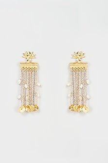 Two Tone Finish Pearl Lotus Dangler Earrings