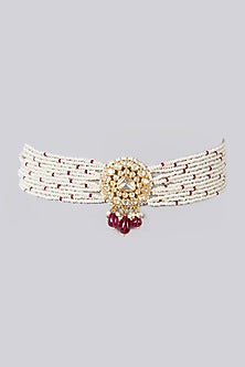 Gold Finish Choker Necklace With Pearls In Sterling Silver