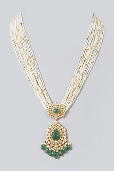 Gold Finish Long Necklace With Pearls In Sterling Silver