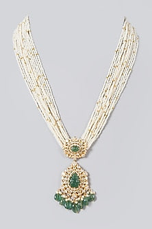 Gold Finish Long Necklace With Pearls In Sterling Silver