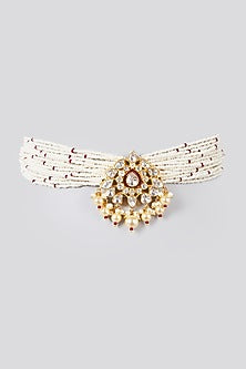 Gold Finish Choker Necklace With Stones In Sterling Silver