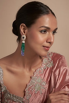 Gold Finish Moissanite Polki & Synthetic Stone Dangler Earrings In Sterling Silver