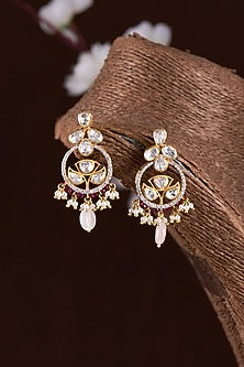 Gold Finish Moissanite Polki Dangler Earrings In Sterling Silver