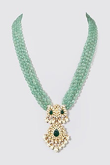 Gold Finish Long Necklace With Beads In Sterling Silver