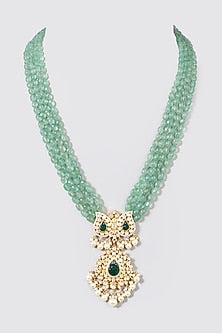 Gold Finish Long Necklace With Beads In Sterling Silver