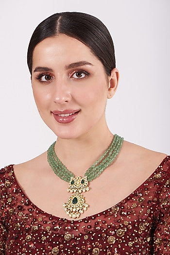 Gold Finish Long Necklace With Beads In Sterling Silver